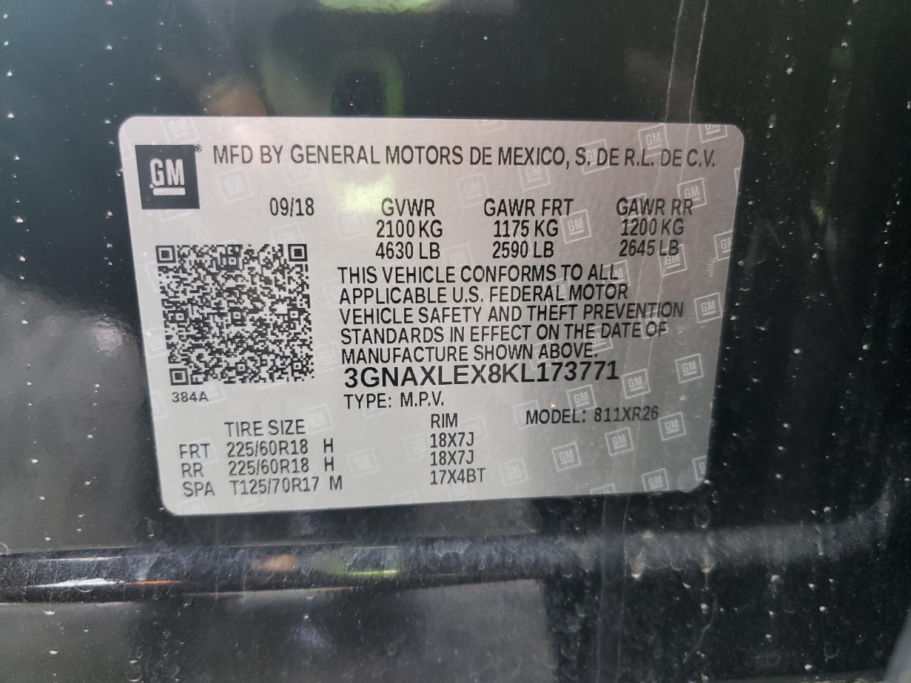 2019 Chevrolet Equinox Lt VIN: 3GNAXLEX8KL173771 Lot: 81946755