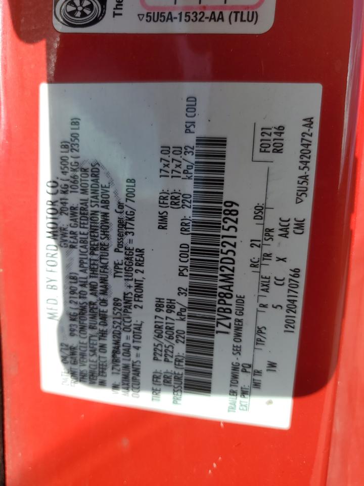 2013 Ford Mustang VIN: 1ZVBP8AM2D5215289 Lot: 82185155