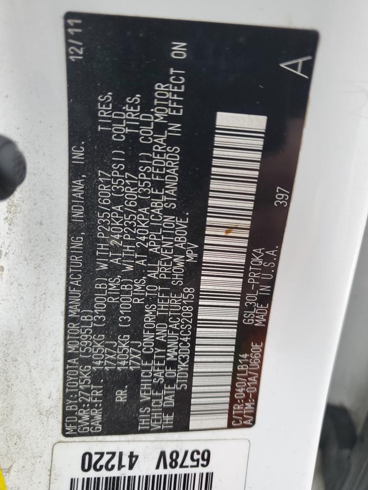 2012 Toyota Sienna Xle VIN: 5TDYK3DC4CS208158 Lot: 82294445