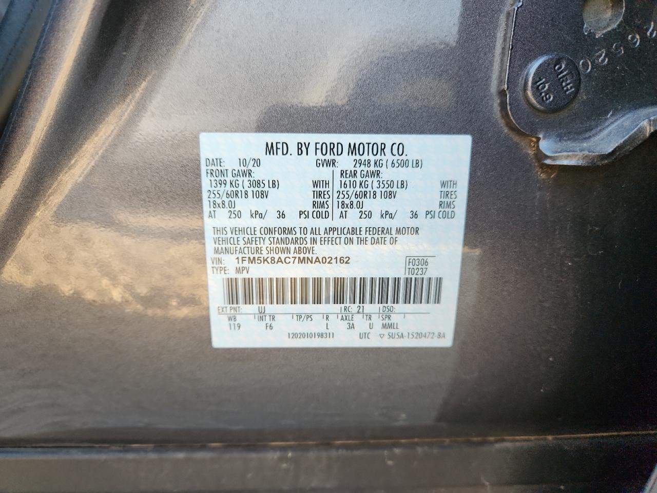 2021 Ford Explorer Police Interceptor VIN: 1FM5K8AC7MNA02162 Lot: 81581975