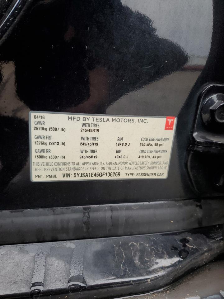 2016 Tesla Model S VIN: 5YJSA1E45GF136269 Lot: 86040095