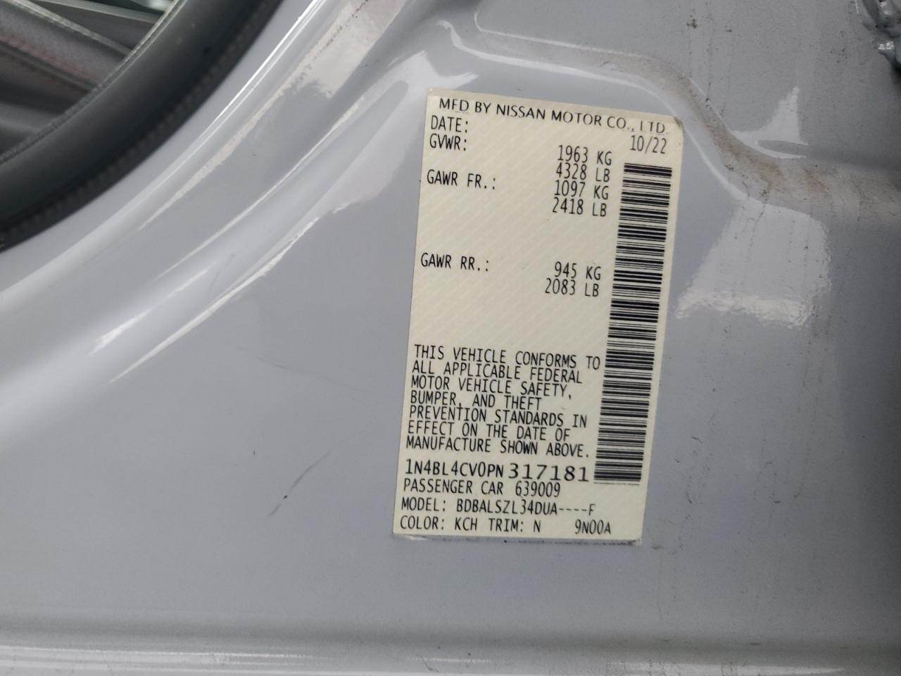 2023 Nissan Altima Sr VIN: 1N4BL4CV0PN317181 Lot: 82673645