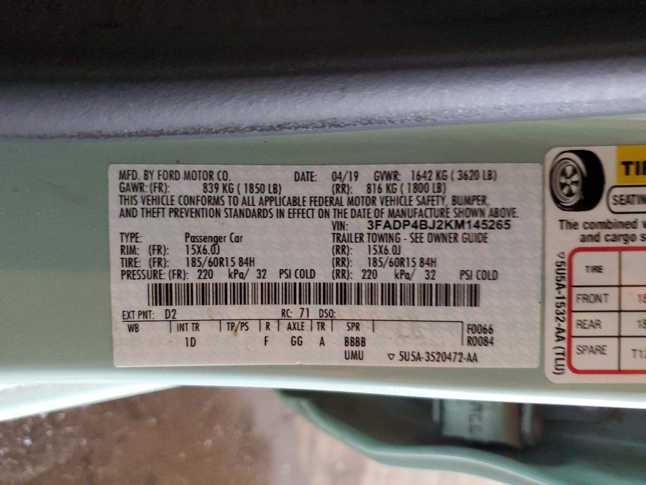 2019 Ford Fiesta Se VIN: 3FADP4BJ2KM145265 Lot: 85366215