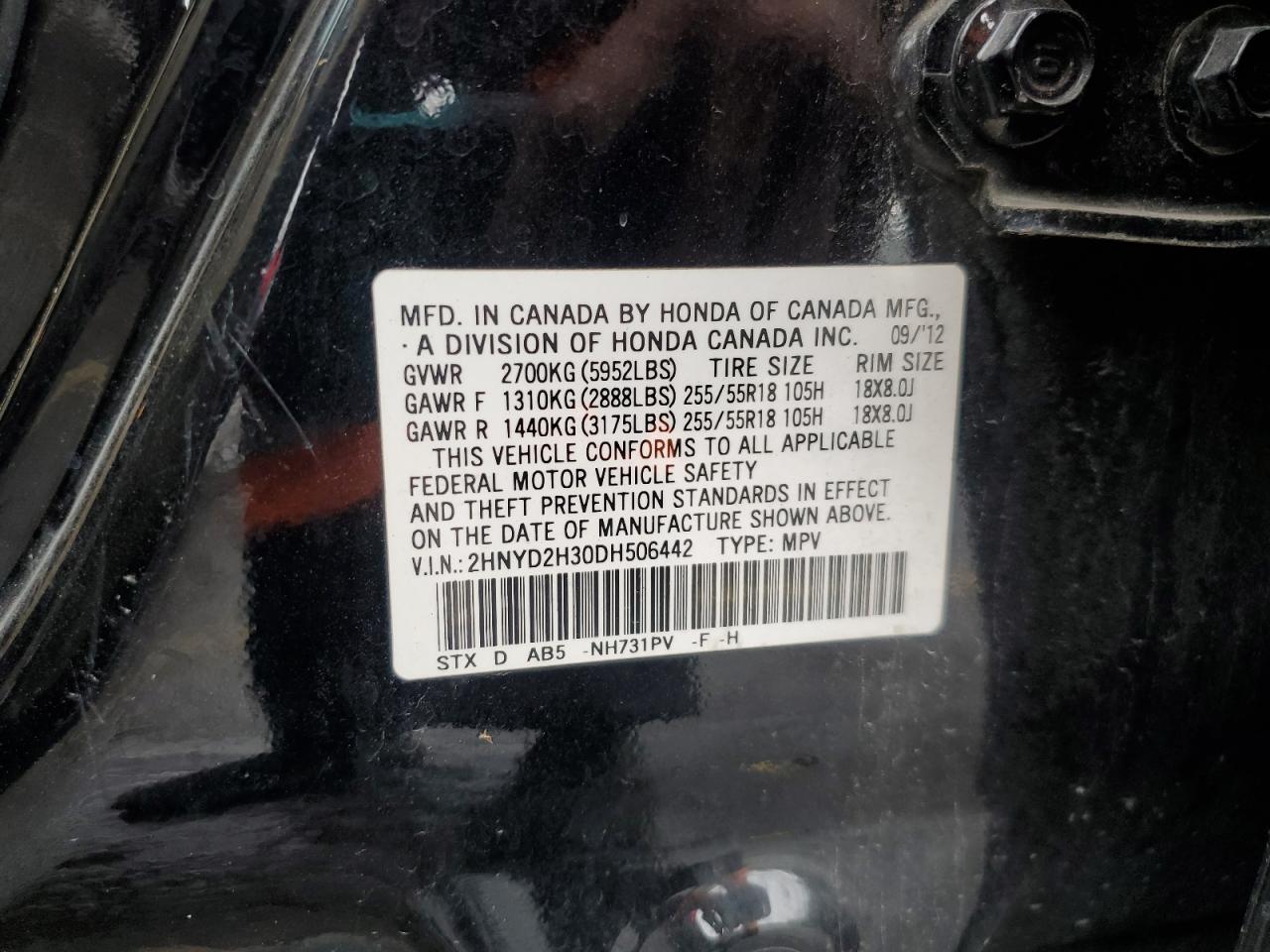 2013 Acura Mdx Technology VIN: 2HNYD2H30DH506442 Lot: 85563905