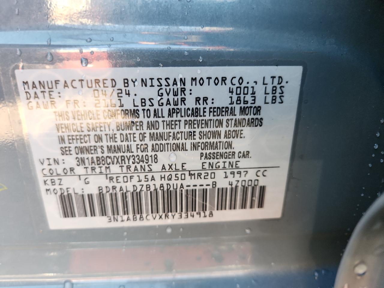 2024 Nissan Sentra Sv VIN: 3N1AB8CVXRY334918 Lot: 89666915