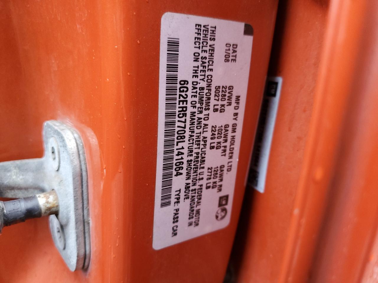 2008 Pontiac G8 VIN: 6G2ER57708L141664 Lot: 82330585