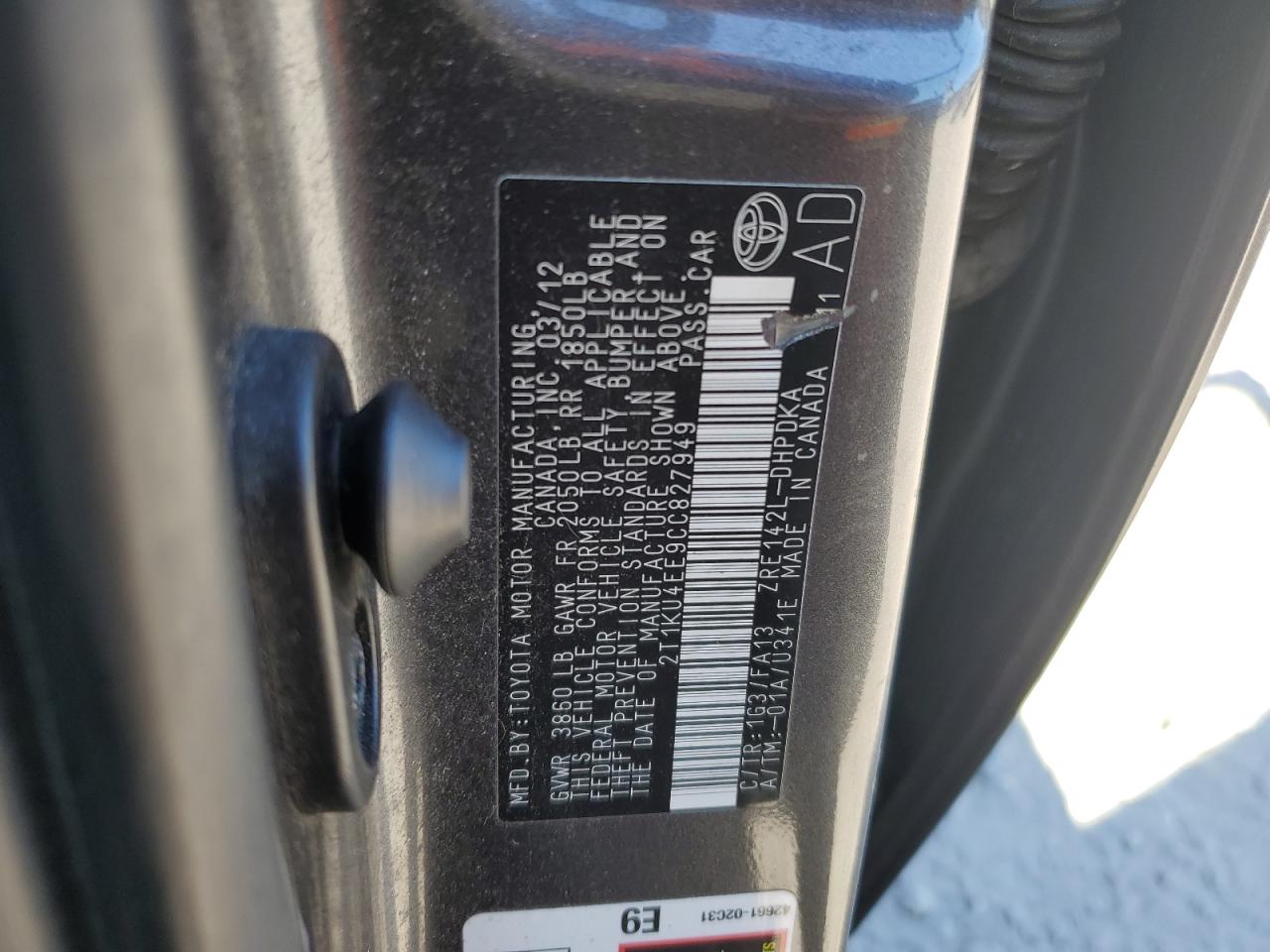 2012 Toyota Corolla Matrix VIN: 2T1KU4EE9CC827949 Lot: 81471645