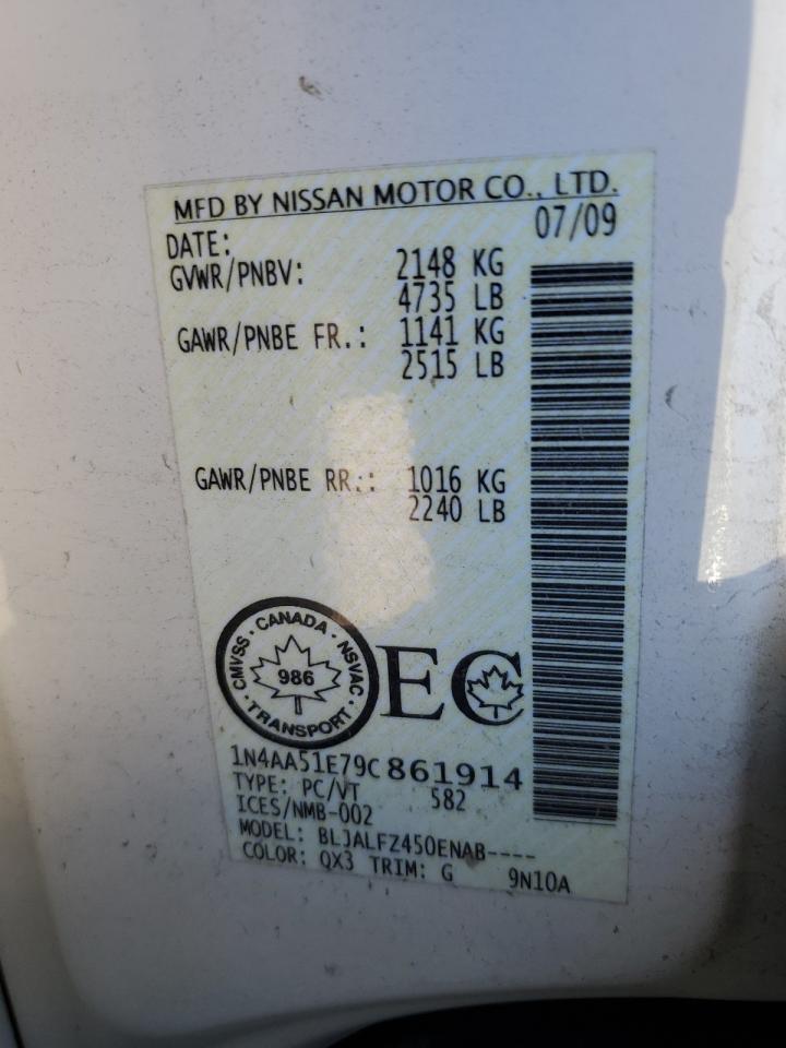 2009 Nissan Maxima S VIN: 1N4AA51E79C861914 Lot: 90344325