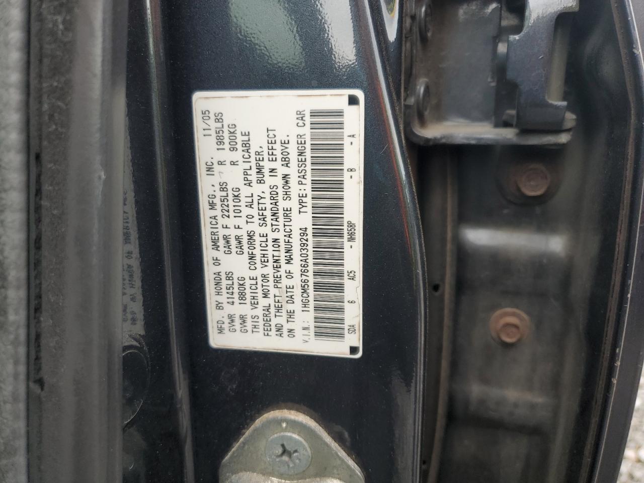 2006 Honda Accord Ex VIN: 1HGCM56766A039294 Lot: 85735425