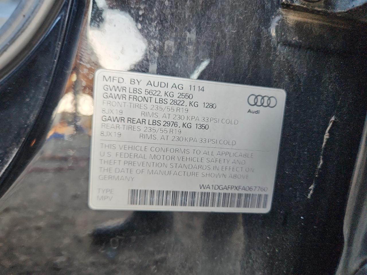 2015 Audi Q5 Premium Plus VIN: WA1DGAFPXFA067760 Lot: 81968565
