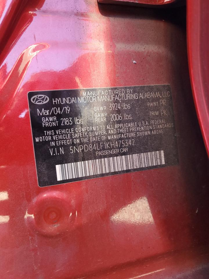 2019 Hyundai Elantra Sel VIN: 5NPD84LF1KH475342 Lot: 82288935