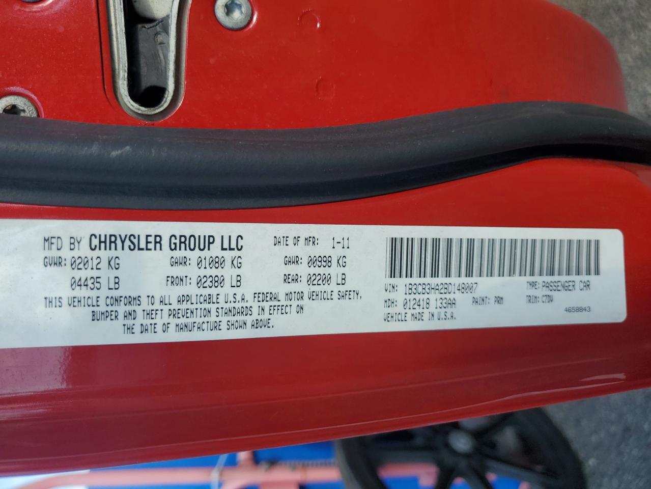 2011 Dodge Caliber Mainstreet VIN: 1B3CB3HA2BD148007 Lot: 81843785