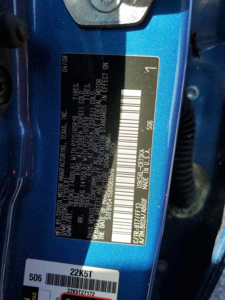 2008 Toyota Tundra Double Cab VIN: 5TFBV54158X065570 Lot: 84785715