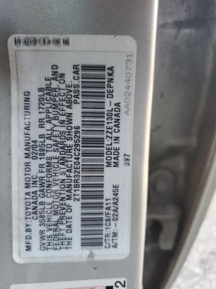 2004 Toyota Corolla Ce VIN: 2T1BR32E04C295296 Lot: 82418265