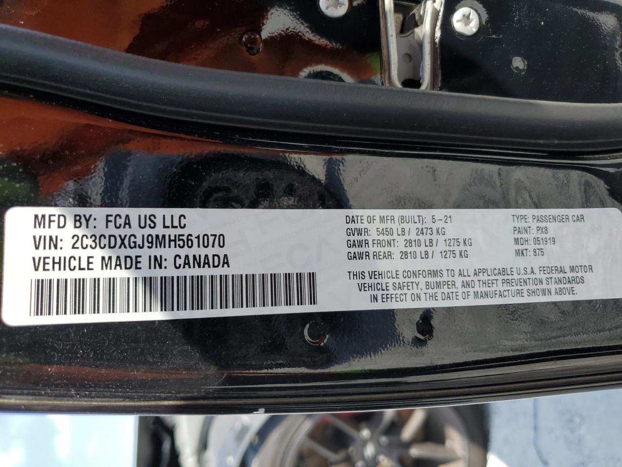 2021 Dodge Charger Scat Pack VIN: 2C3CDXGJ9MH561070 Lot: 89894555
