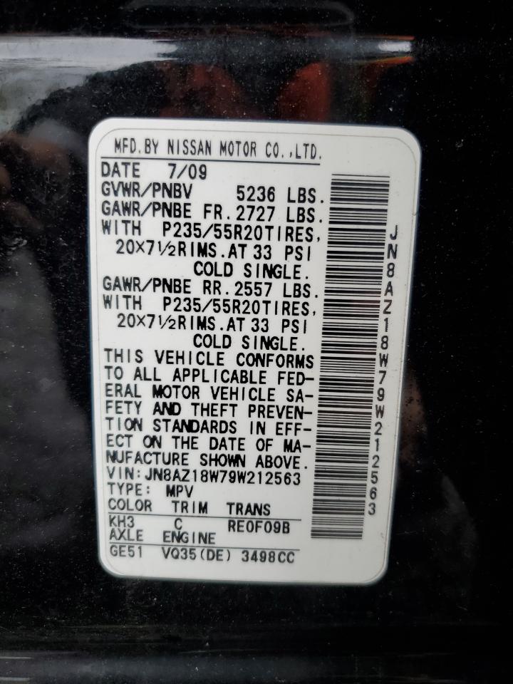 2009 Nissan Murano S VIN: JN8AZ18W79W212563 Lot: 85203135