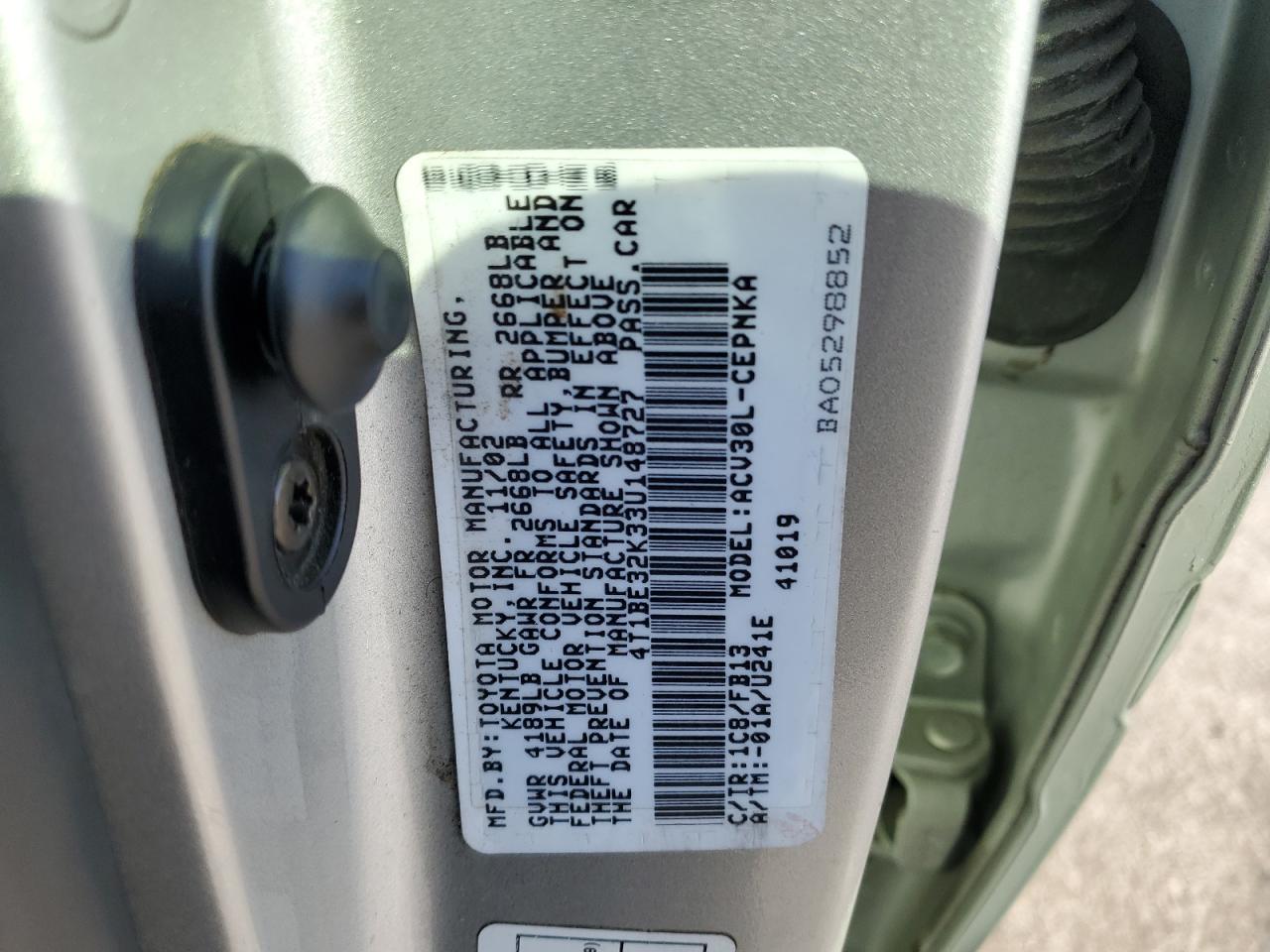 2003 Toyota Camry Le VIN: 4T1BE32K33U148727 Lot: 86108185