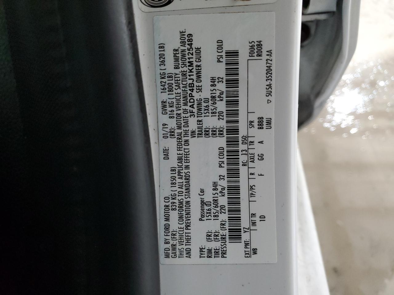 2019 Ford Fiesta Se VIN: 3FADP4BJ1KM125489 Lot: 90530515