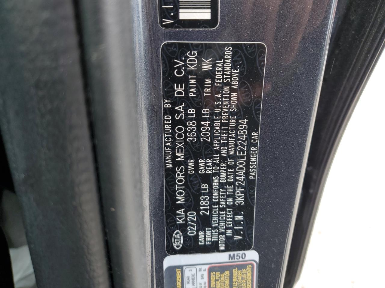 2020 Kia Forte Fe VIN: 3KPF24AD0LE224894 Lot: 90403295