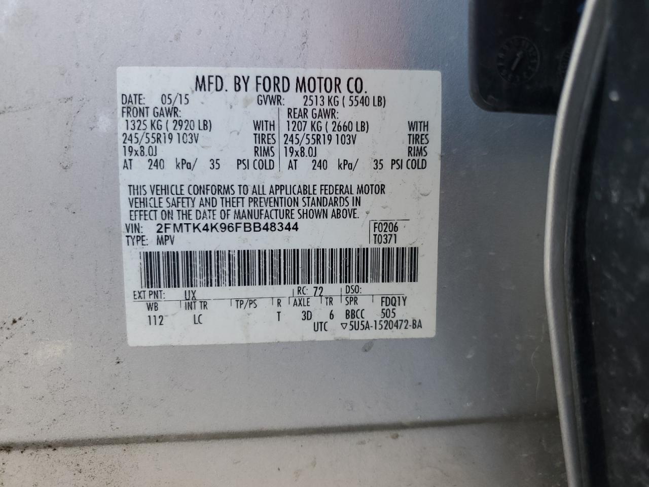 2015 Ford Edge Titanium VIN: 2FMTK4K96FBB48344 Lot: 85723295