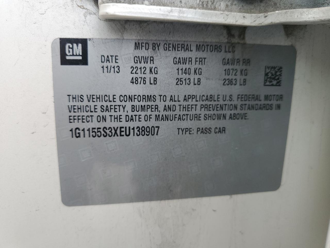 2014 Chevrolet Impala Ltz VIN: 1G1155S3XEU138907 Lot: 90037045