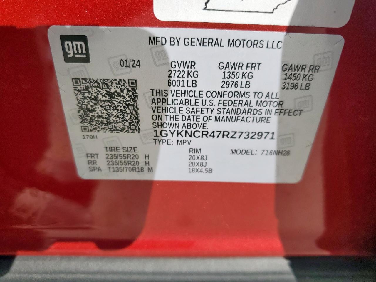 2024 Cadillac Xt5 Premium Luxury VIN: 1GYKNCR47RZ732971 Lot: 82746715