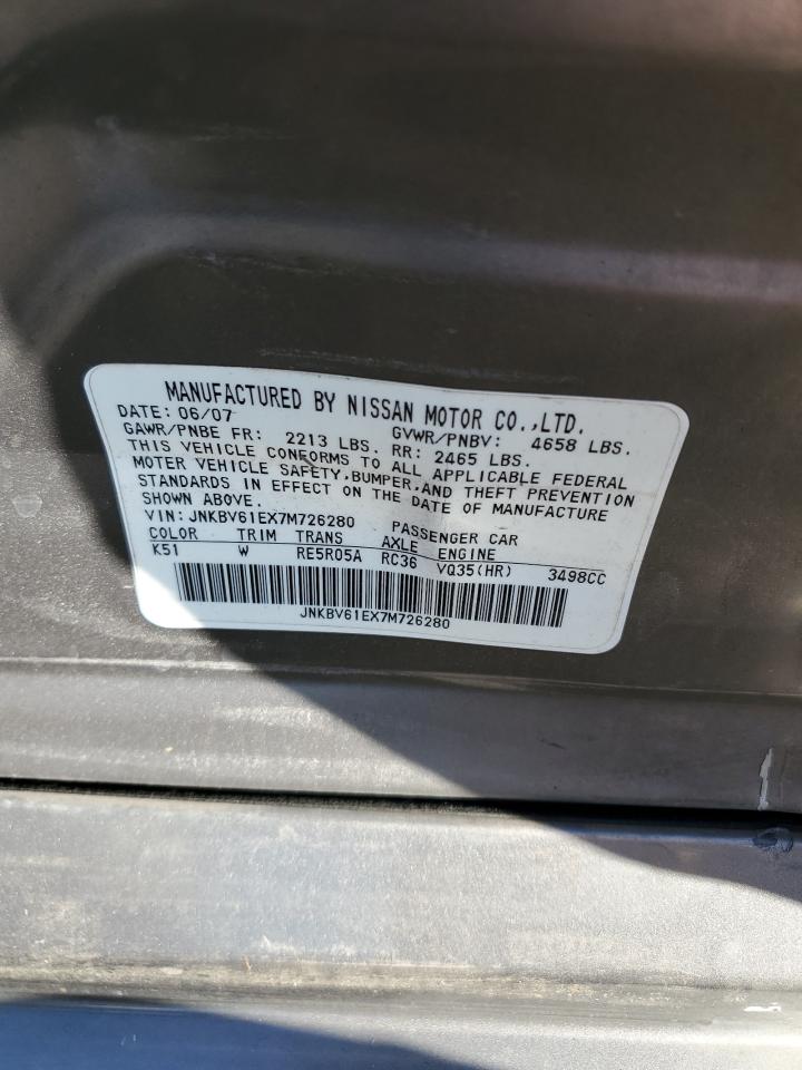 2007 Infiniti G35 VIN: JNKBV61EX7M726280 Lot: 85104585