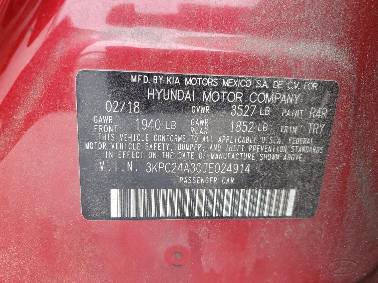 2018 Hyundai Accent Se VIN: 3KPC24A30JE024914 Lot: 89913975