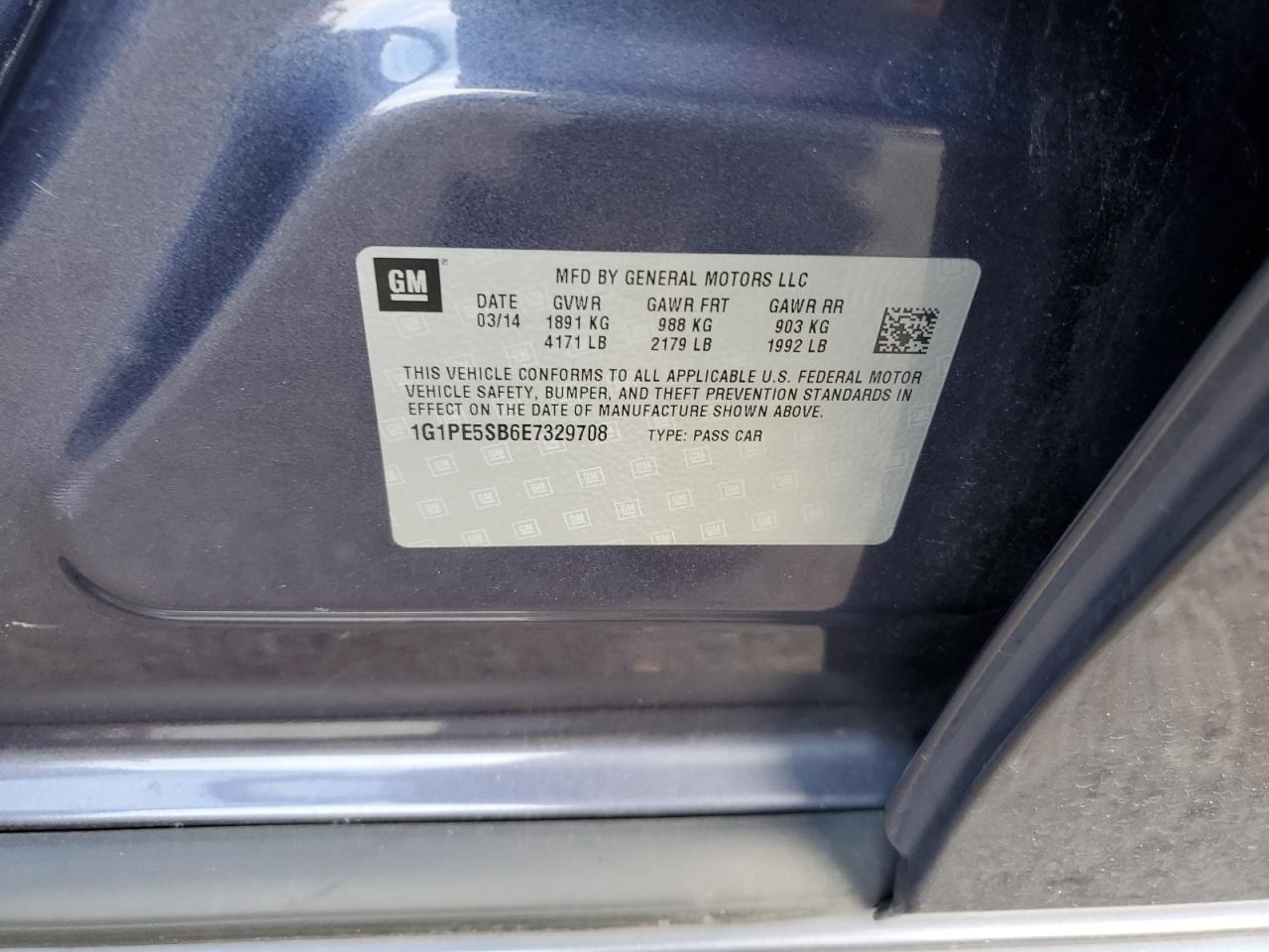 2014 Chevrolet Cruze Lt VIN: 1G1PE5SB6E7329708 Lot: 84977645