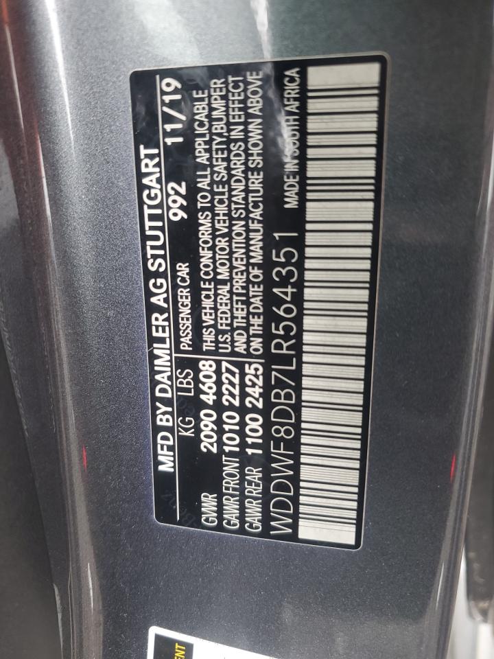 2020 Mercedes-Benz C 300 VIN: WDDWF8DB7LR564351 Lot: 85912785