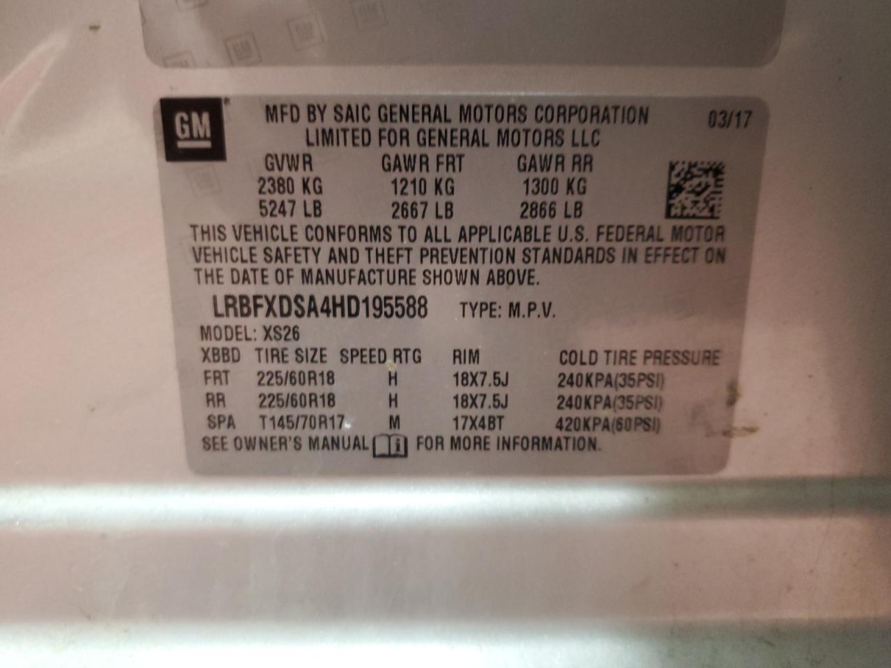 2017 Buick Envision Essence VIN: LRBFXDSA4HD195588 Lot: 90424645