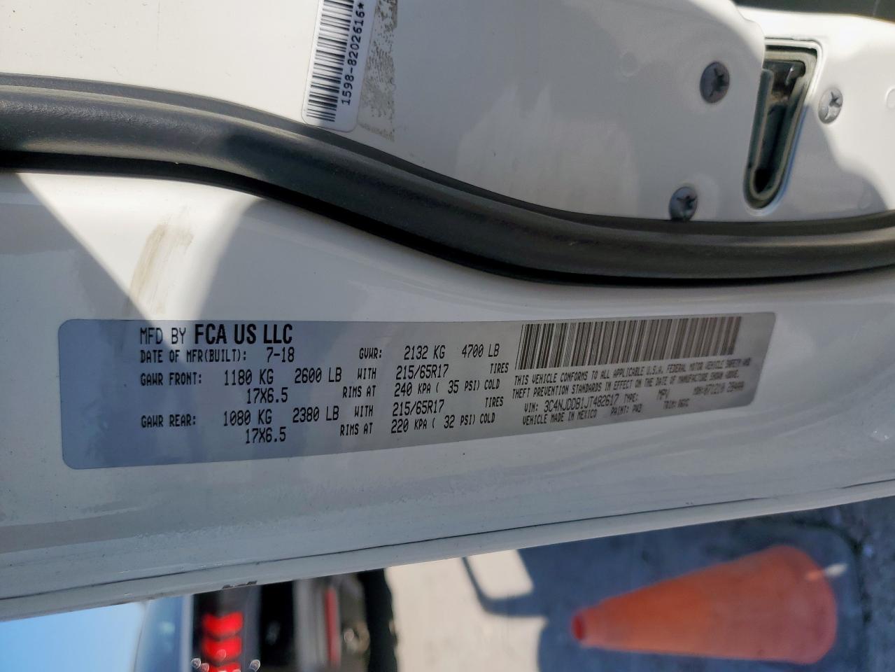 2018 Jeep Compass Trailhawk VIN: 3C4NJDDB1JT482617 Lot: 85886225