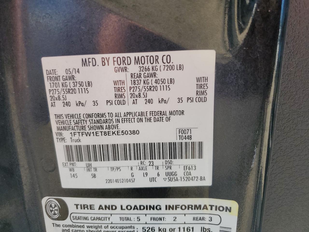 2014 Ford F150 Supercrew VIN: 1FTFW1ET8EKE50380 Lot: 82702395