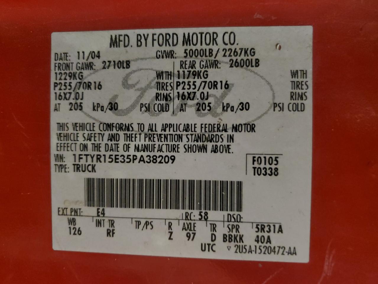 2005 Ford Ranger Super Cab VIN: 1FTYR15E35PA38209 Lot: 81386935