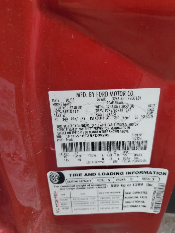 2011 Ford F150 Supercrew VIN: 1FTFW1ET2BFD09292 Lot: 86473605