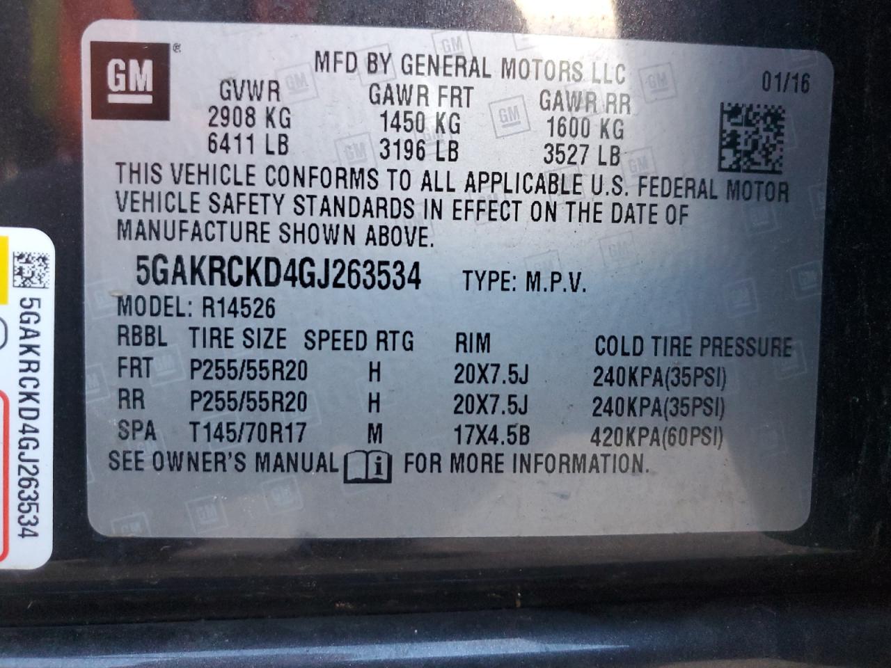 2016 Buick Enclave VIN: 5GAKRCKD4GJ263534 Lot: 84424645