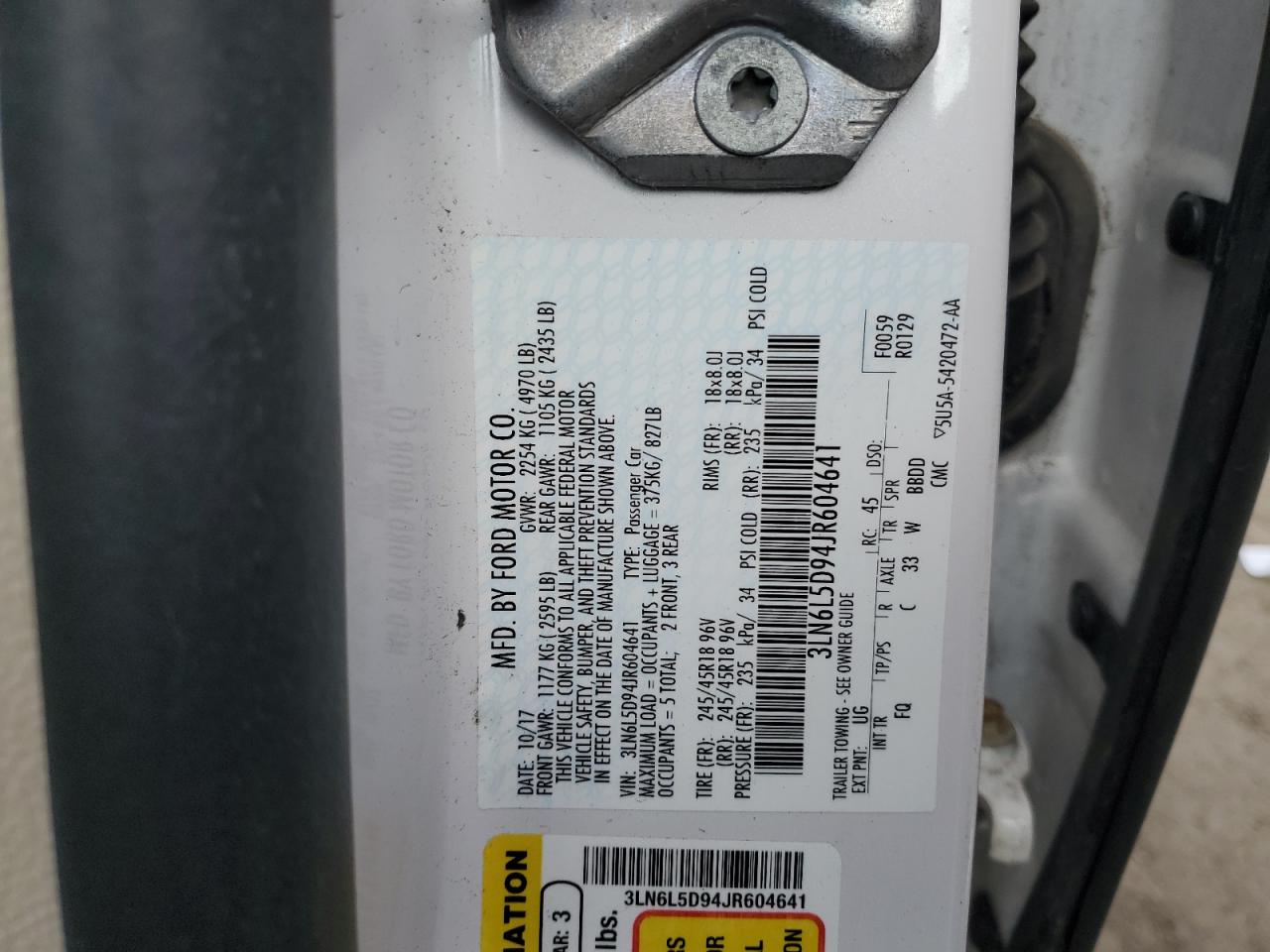 2018 Lincoln Mkz Select VIN: 3LN6L5D94JR604641 Lot: 89612645