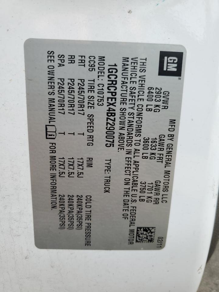 2011 Chevrolet Silverado C1500 VIN: 1GCRCPEX4BZ290075 Lot: 90268435