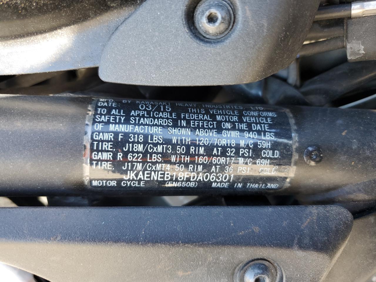 2015 Kawasaki En650 B VIN: JKAENEB18FDA06301 Lot: 86897015