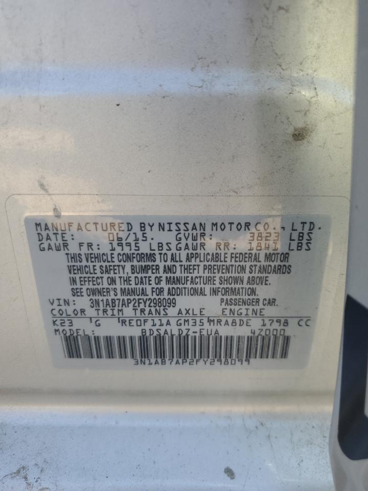 2015 Nissan Sentra S VIN: 3N1AB7AP2FY298099 Lot: 82257895