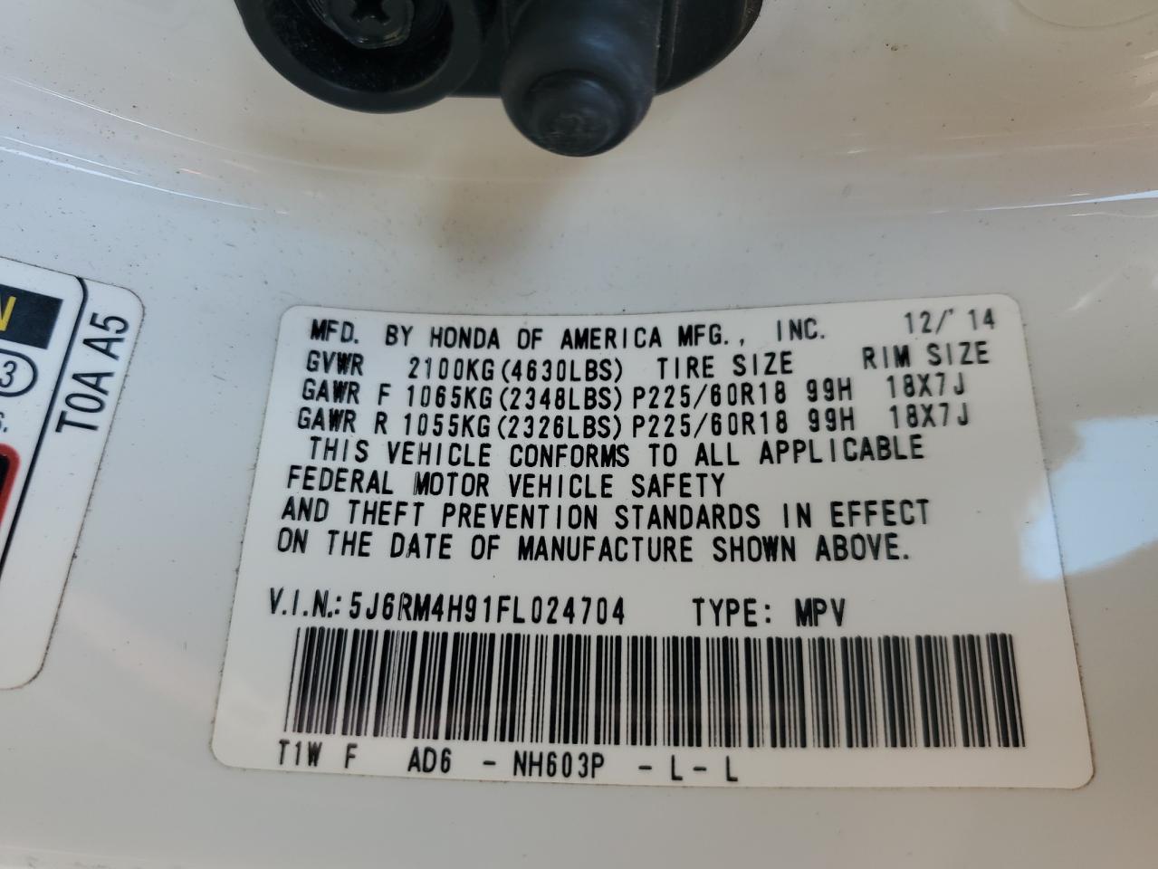 2015 Honda Cr-V Touring VIN: 5J6RM4H91FL024704 Lot: 84038285