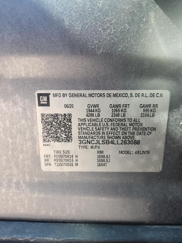 2020 Chevrolet Trax 1Lt VIN: 3GNCJLSB4LL283088 Lot: 90259965