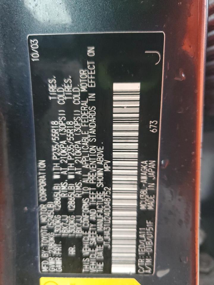 2004 Lexus Rx 330 VIN: JTJHA31U240048752 Lot: 90631685