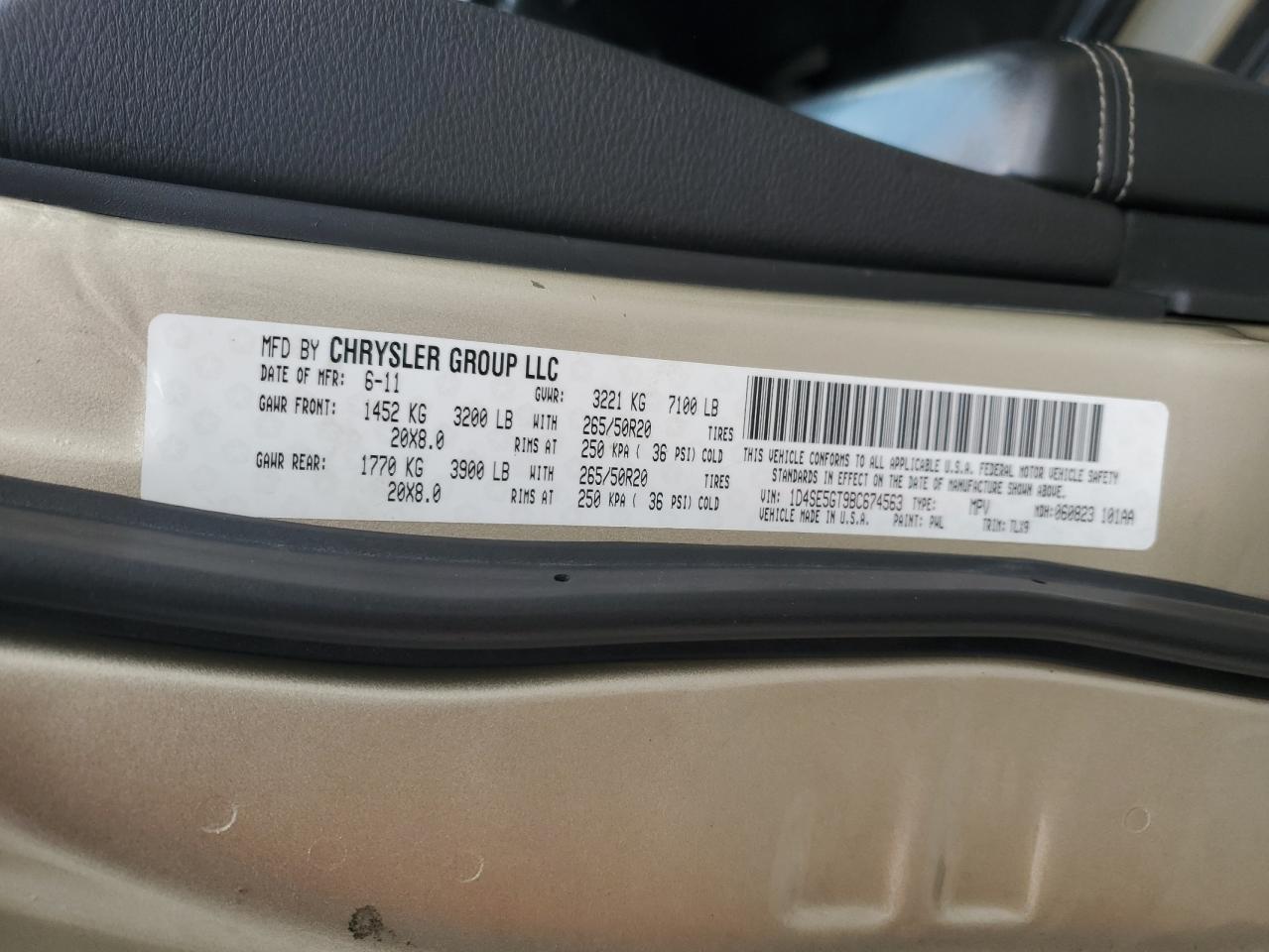 2011 Dodge Durango Citadel VIN: 1D4SE5GT9BC674563 Lot: 87410895