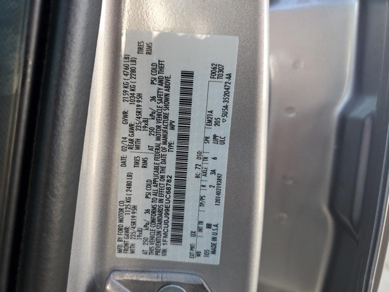 2014 Ford Escape Titanium VIN: 1FMCU0J99EUC68782 Lot: 82754825