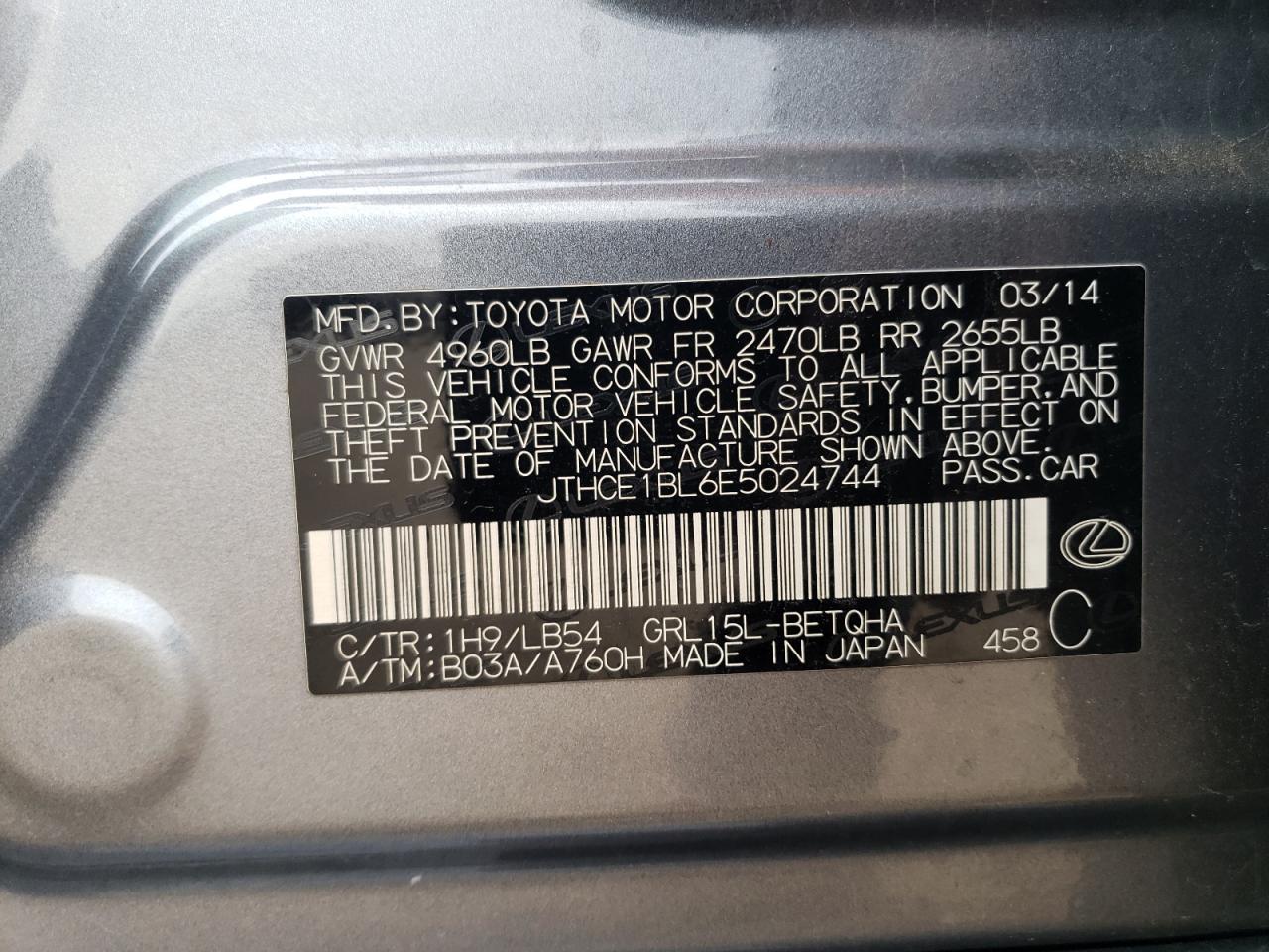 2014 Lexus Gs 350 VIN: JTHCE1BL6E5024744 Lot: 82433895