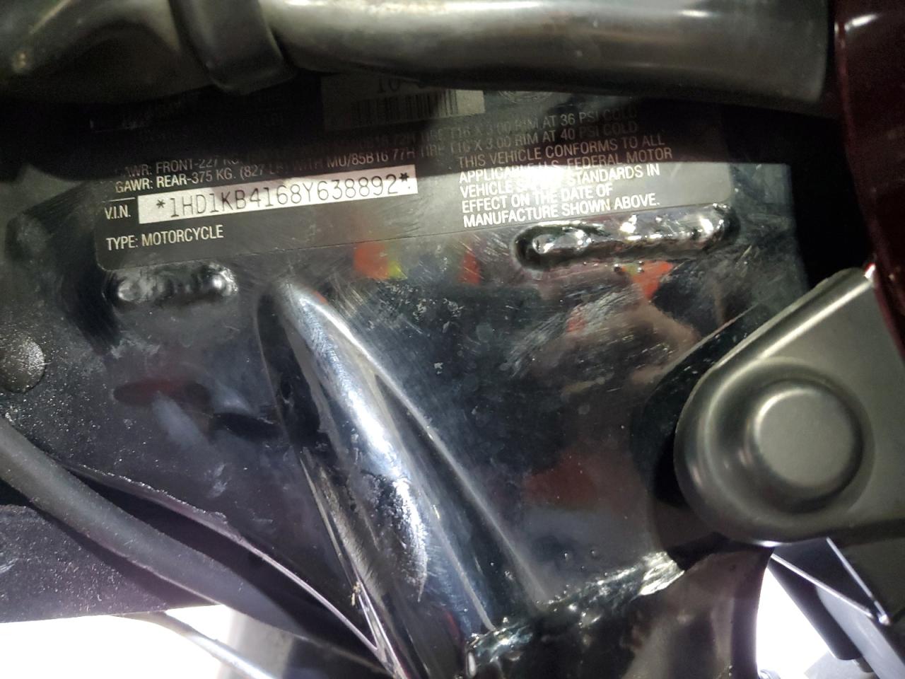 2008 Harley-Davidson Flhx VIN: 1HD1KB4168Y638892 Lot: 85277365