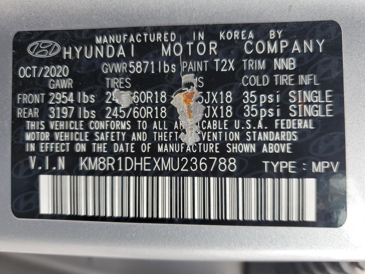 2021 Hyundai Palisade Se VIN: KM8R1DHEXMU236788 Lot: 84887925