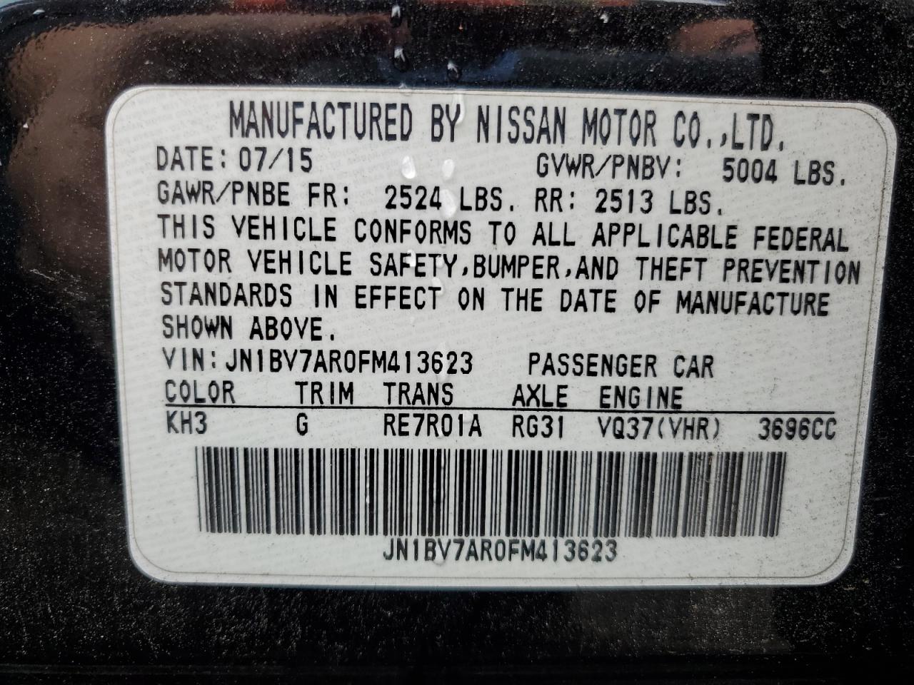 2015 Infiniti Q50 Base VIN: JN1BV7AR0FM413623 Lot: 86697955