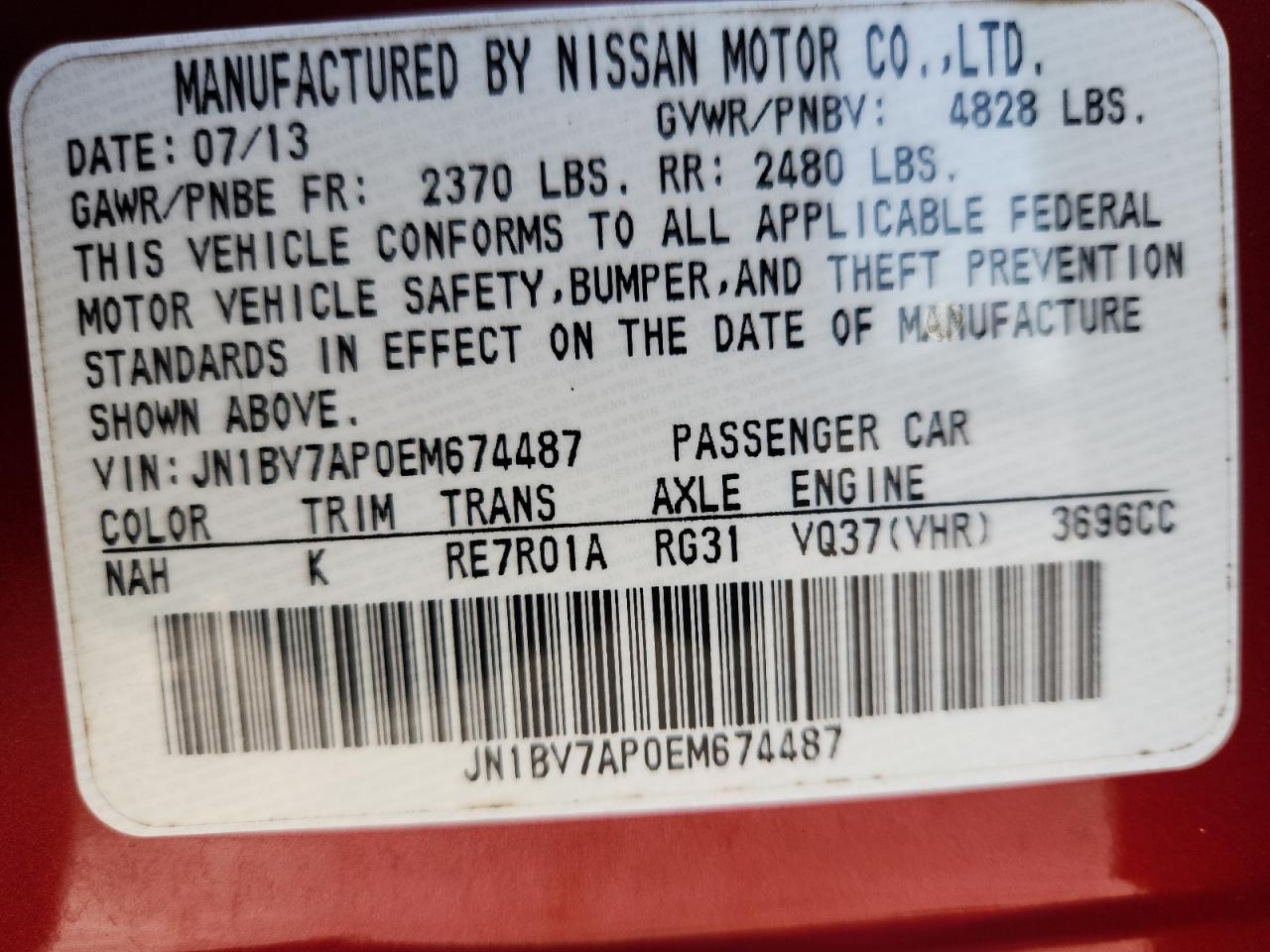 2014 Infiniti Q50 Base VIN: JN1BV7AP0EM674487 Lot: 89500595